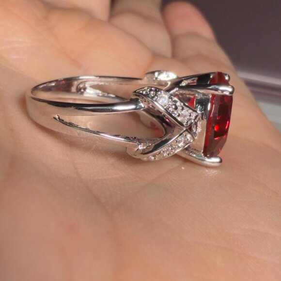 Sterling Silver Ring with Red Stone CZ Accents Size 7.25 - Picture 6 of 8